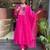 Floral embroidered pink v neck pure cotton kurta set with trouser & dupatta