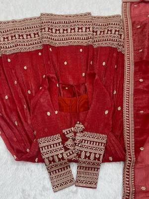 rust silk embroidered gown dupatta set 5