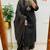 Floral embroidered black round neck pure cotton kurta set with trouser & dupatta