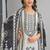 White-black crepe floral printed straight kurta with trounser & dupatta