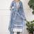 Blue-white women floral printed thread work cotton blend straight kurta with trousers with dupatta