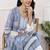 Blue-white women floral printed thread work cotton blend straight kurta with trousers with dupatta