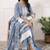 Blue-white women floral printed thread work cotton blend straight kurta with trousers with dupatta