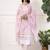Pink-white women floral printed thread work cotton blend straight kurta with trousers with dupatta