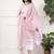 Pink-white women floral printed thread work cotton blend straight kurta with trousers with dupatta