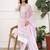 Pink-white women floral printed thread work cotton blend straight kurta with trousers with dupatta