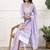 Lavender-white women floral printed thread work cotton blend straight kurta with trousers with dupatta
