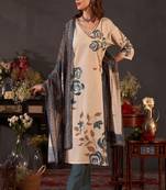 Blue women floral printed thread work pure cotton straight kurta with trousers dupatta