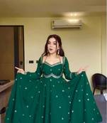 green embroidered faux georgette gown dupatta