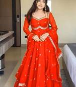 Orange fox georgette anarkali with rembo sequence embroidery work, fully stitched gown style with bottom and dupatta