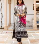 Cream viscose masline straight kurti with trouser & dupatta set for women