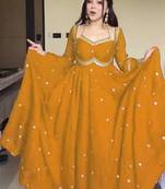 yellow embroidered faux georgette gown dupatta