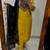Floral printed yellow round neck pure cotton kurta set with trouser & dupatta
