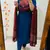 Floral printed blue round neck pure cotton kurta set with trouser & dupatta