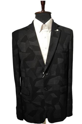 Graphite geometric texture suit blazer – tailored fit notch collar – premium formal