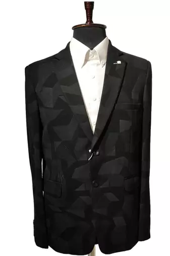 Graphite geometric texture suit blazer – tailored fit notch collar – premium formal
