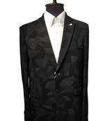 Graphite geometric texture suit blazer – tailored fit notch collar – premium formal