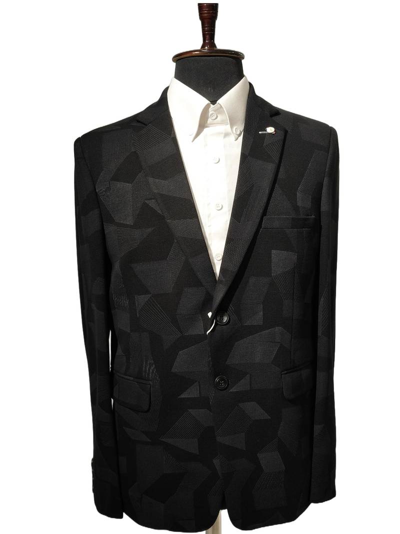 Graphite geometric texture suit blazer – tailored fit notch collar – premium formal