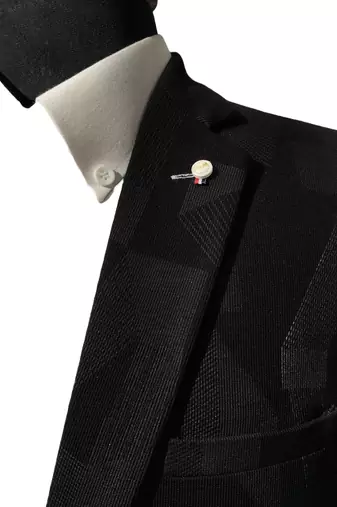 Graphite geometric texture suit blazer     tailored fit notch collar     premium formal