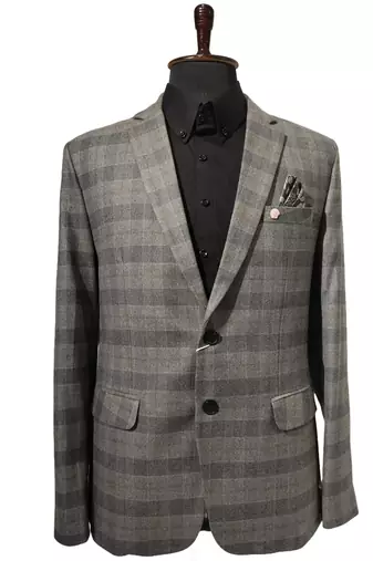 Classic grey plaid check blazer