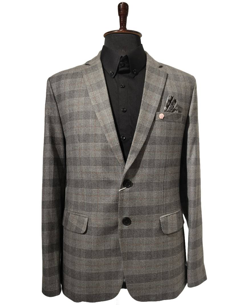 Classic grey plaid check blazer
