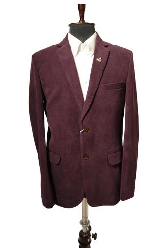Burgundy tailored corduroy notch lapel blazer