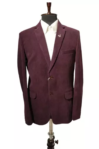 Burgundy tailored corduroy notch lapel blazer