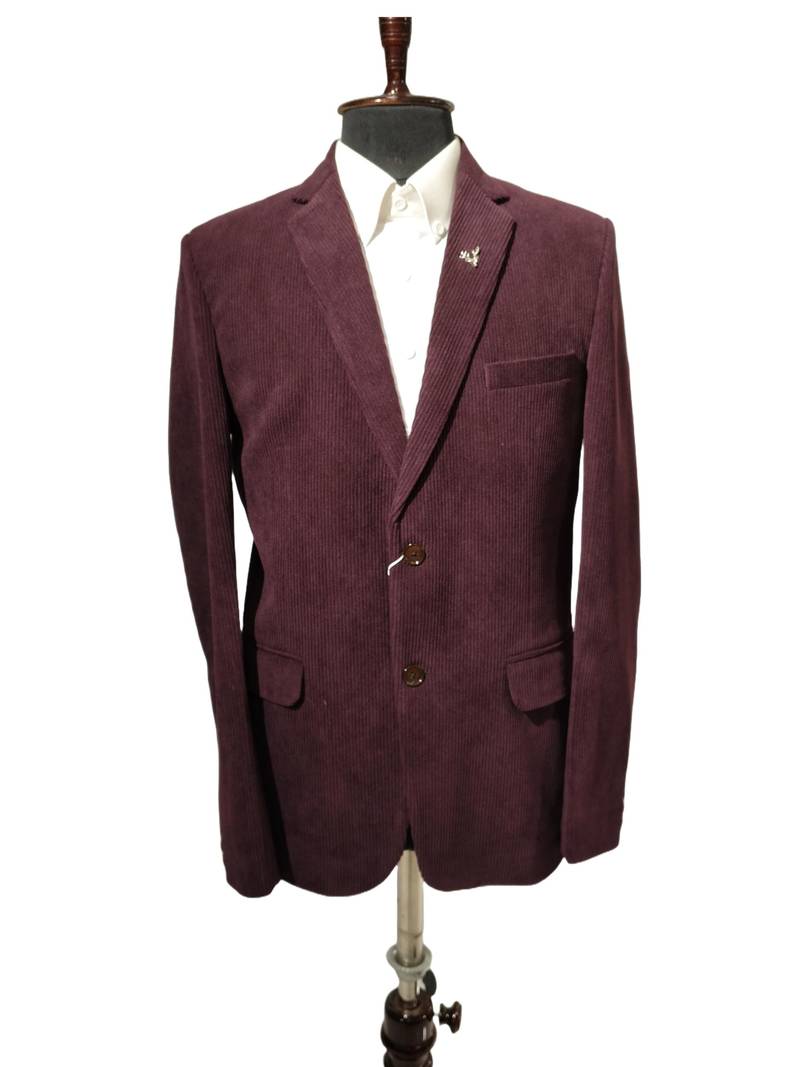 Burgundy tailored corduroy notch lapel blazer