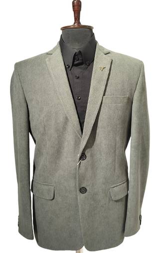 Saga green tailored corduroy notch lapel blazer