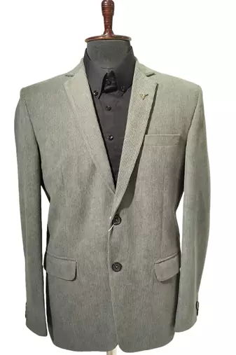 Saga green tailored corduroy notch lapel blazer