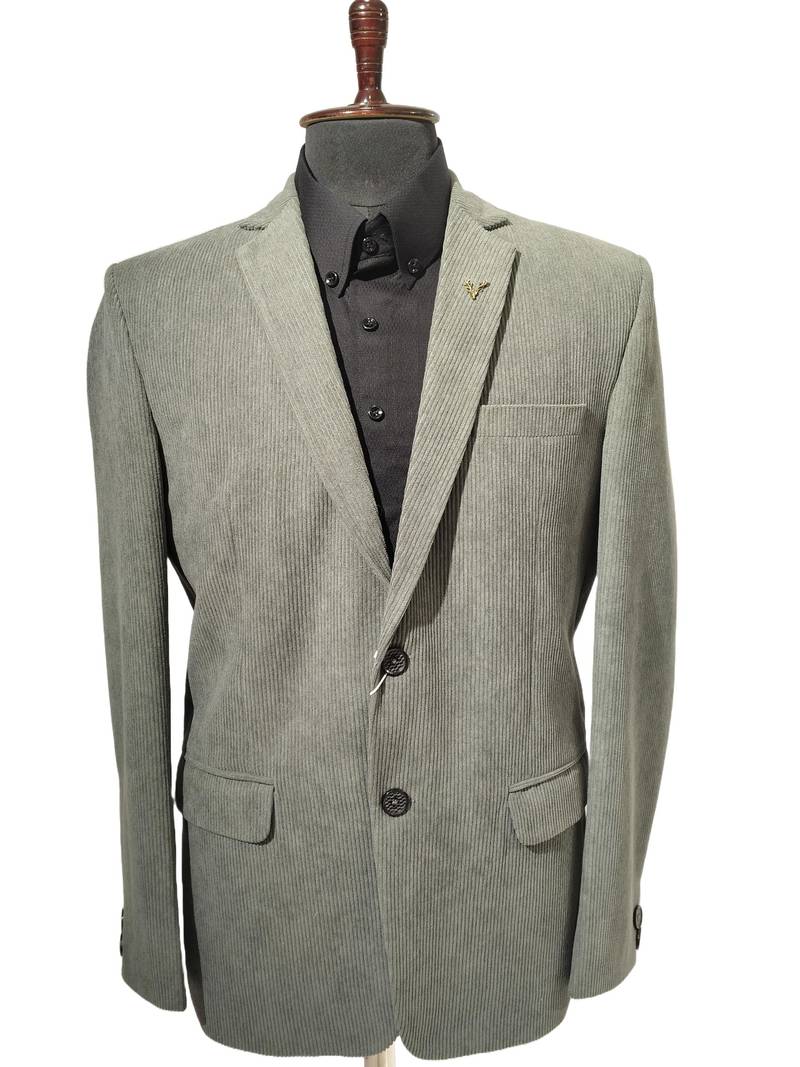 Saga green tailored corduroy notch lapel blazer