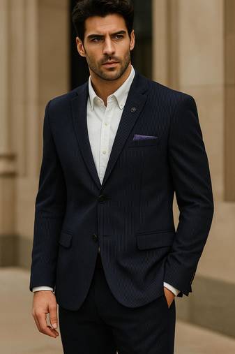 Navy blue tailored corduroy notch lapel blazer