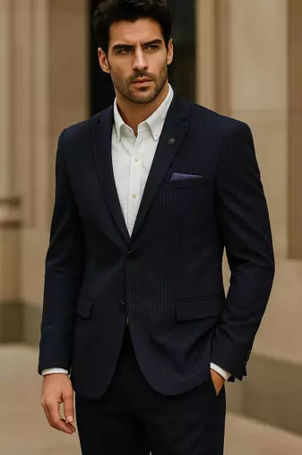 Navy blue tailored corduroy notch lapel blazer