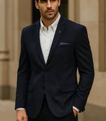 Navy blue tailored corduroy notch lapel blazer
