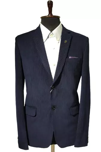 Navy blue tailored corduroy notch lapel blazer