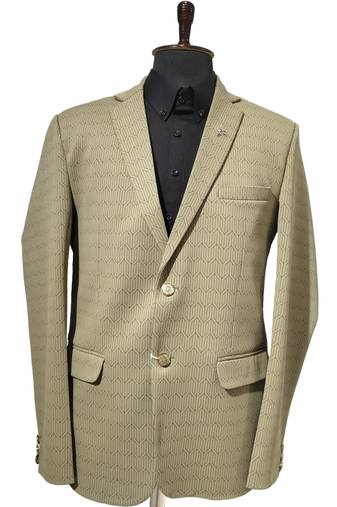Beige geometric jacquard weave notch lapel blazer