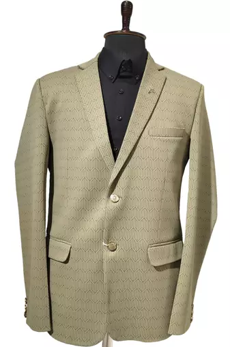 Beige geometric jacquard weave notch lapel blazer