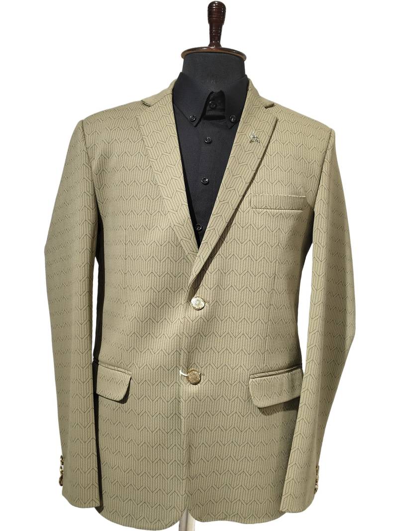 Beige geometric jacquard weave notch lapel blazer