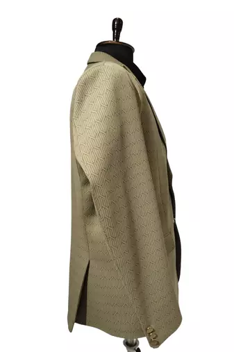Beige geometric jacquard weave notch lapel blazer