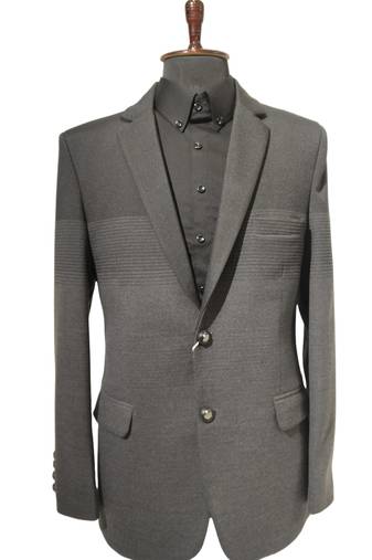 Charcoal structured blazer with horizontal weave detail – premium casual category