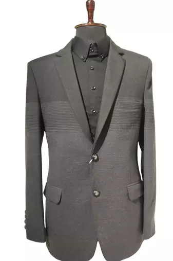Charcoal structured blazer with horizontal weave detail – premium casual category