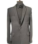 Charcoal structured blazer with horizontal weave detail – premium casual category