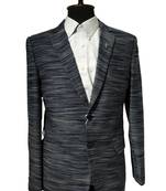 Navy blue textured melange knit notch lapel blazer