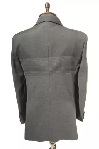 Charcoal structured blazer with horizontal weave detail     premium casual category