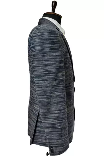 Navy blue textured melange knit notch lapel blazer