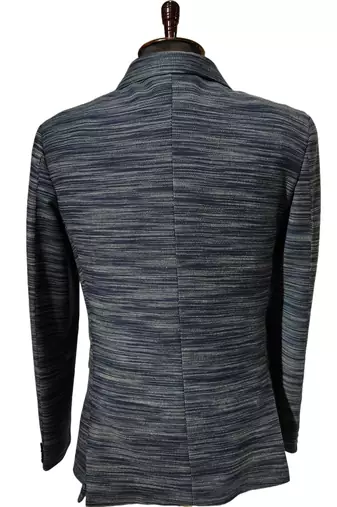 Navy blue textured melange knit notch lapel blazer