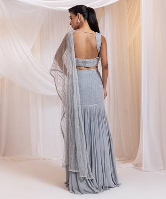 grey embroidered georgette lehenga set 2