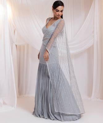 grey embroidered georgette lehenga set 4