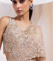 pink embroidered tissue lehenga set