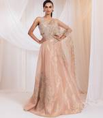 pink embroidered tissue lehenga set